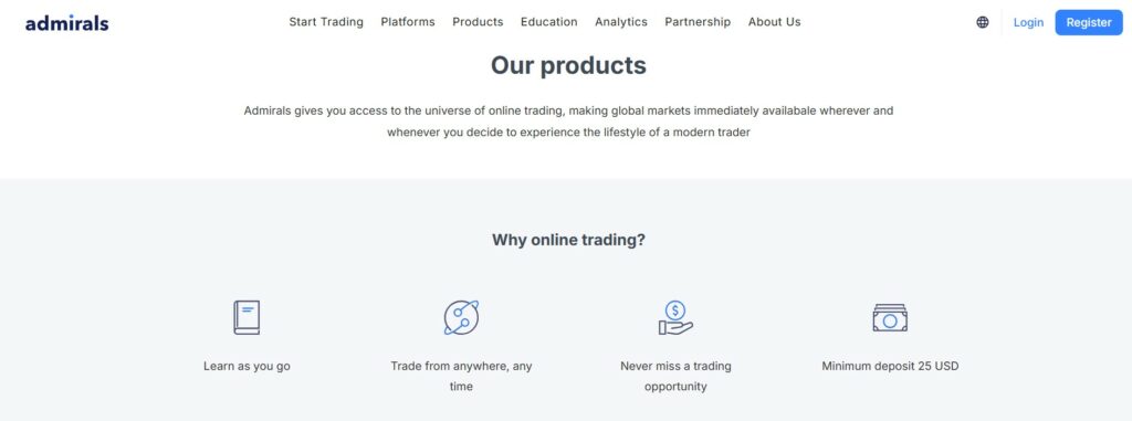 Admiral Markets Trading Products