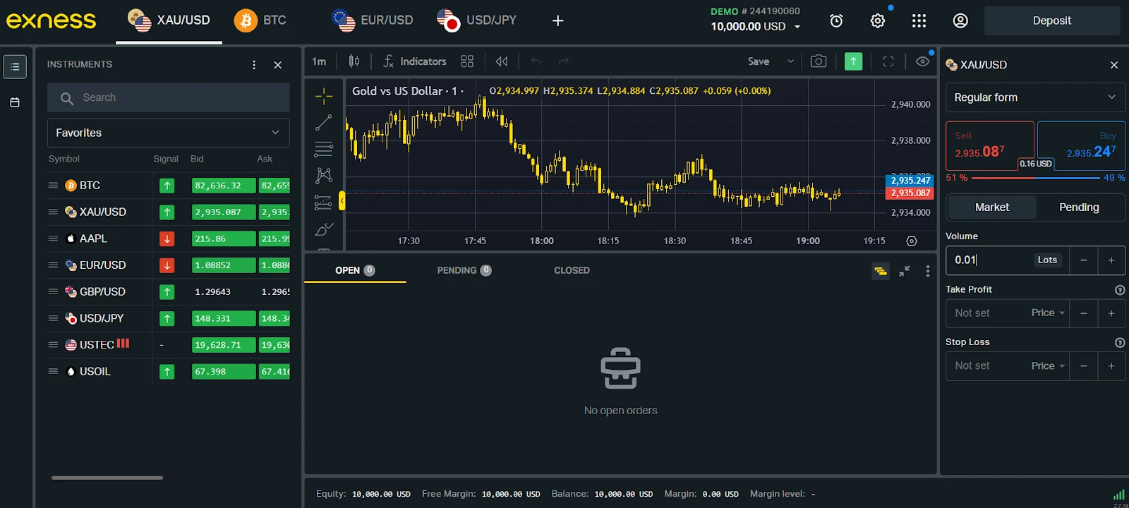 Exness Web Terminal Interface
