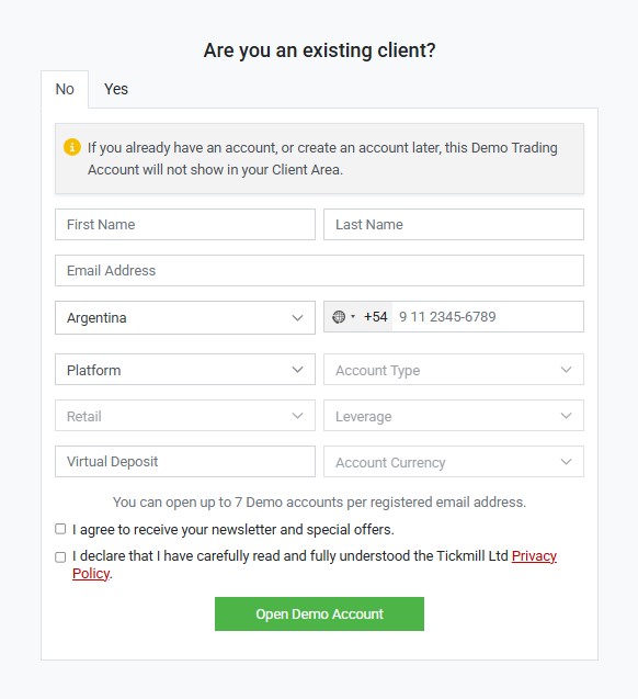 Tickmill Demo Account