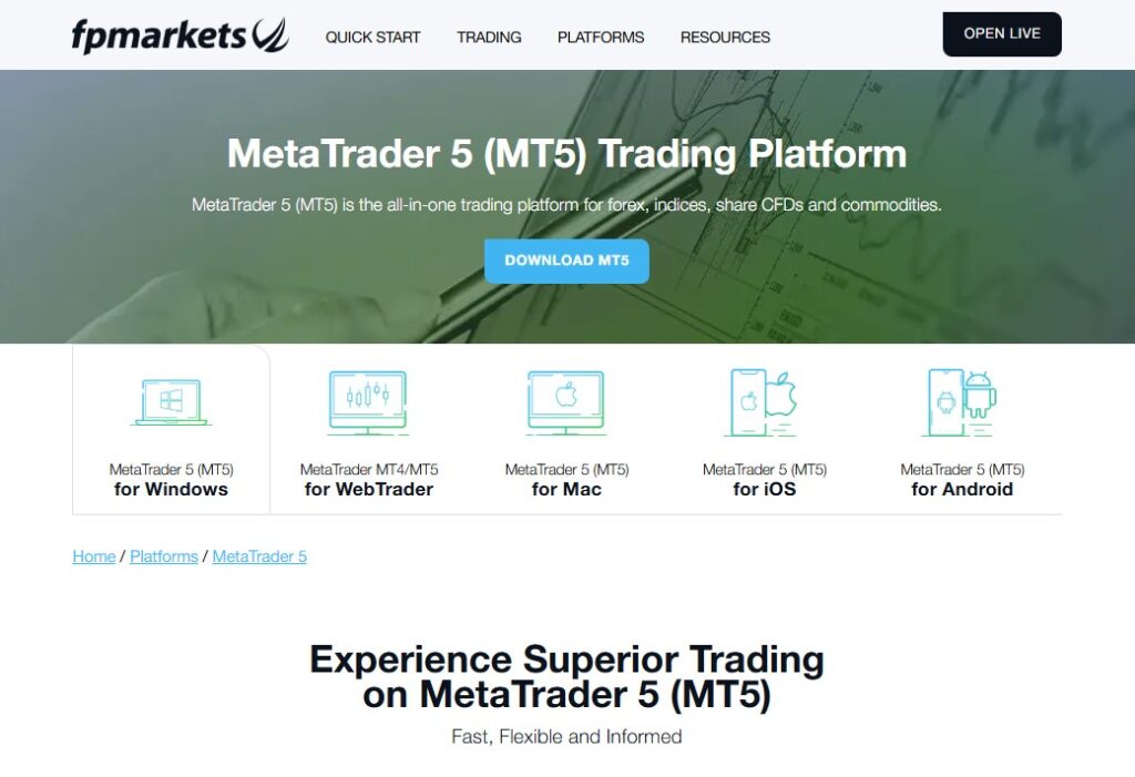 FP Markets: Customizable MT5 Trading Experience